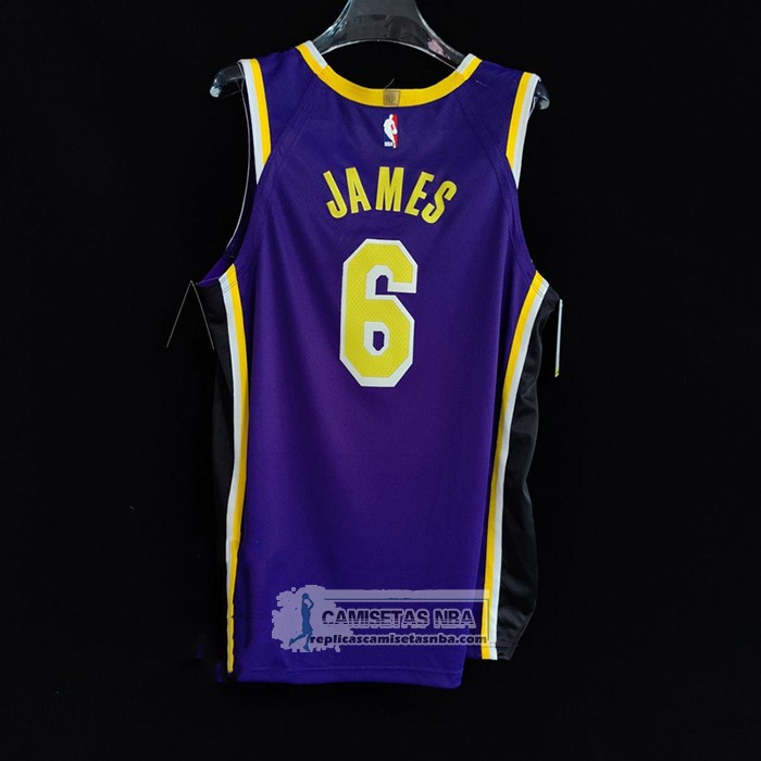 Camiseta Los Angeles Lakers LeBron James NO 6 Statement Autentico Violeta